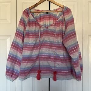 Women’s J Crew Peasant Top Metallic Pastel Blouse Size XL